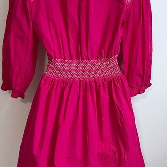 NWT Zara Smocked Dress Women's Size S Hot Pink Stitching Tassels Mini Summer - Picture 4 of 15